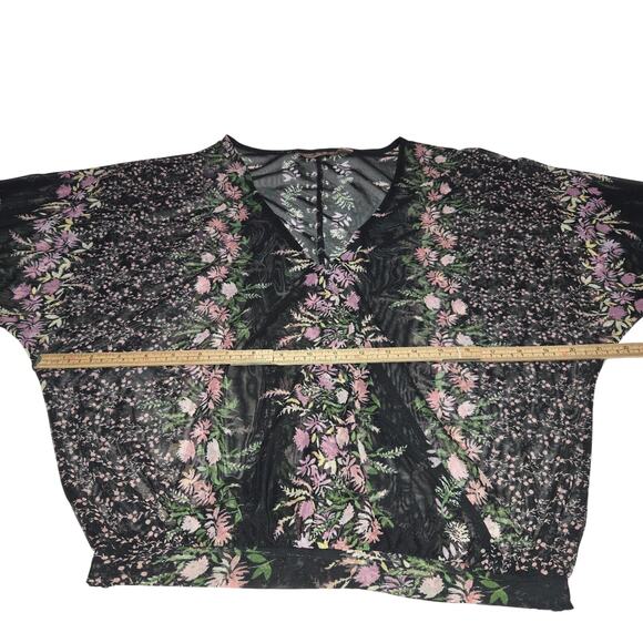 Willow + Root Womens XS Mesh Sheer Top Floral Faux Wrap Cover Up Topper Feminine - Picture 7 of 10